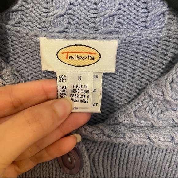 Talbots Vintage 90s baby blue cable knit chunky Cottage Coastal Cardigan Small - Picture 8 of 8